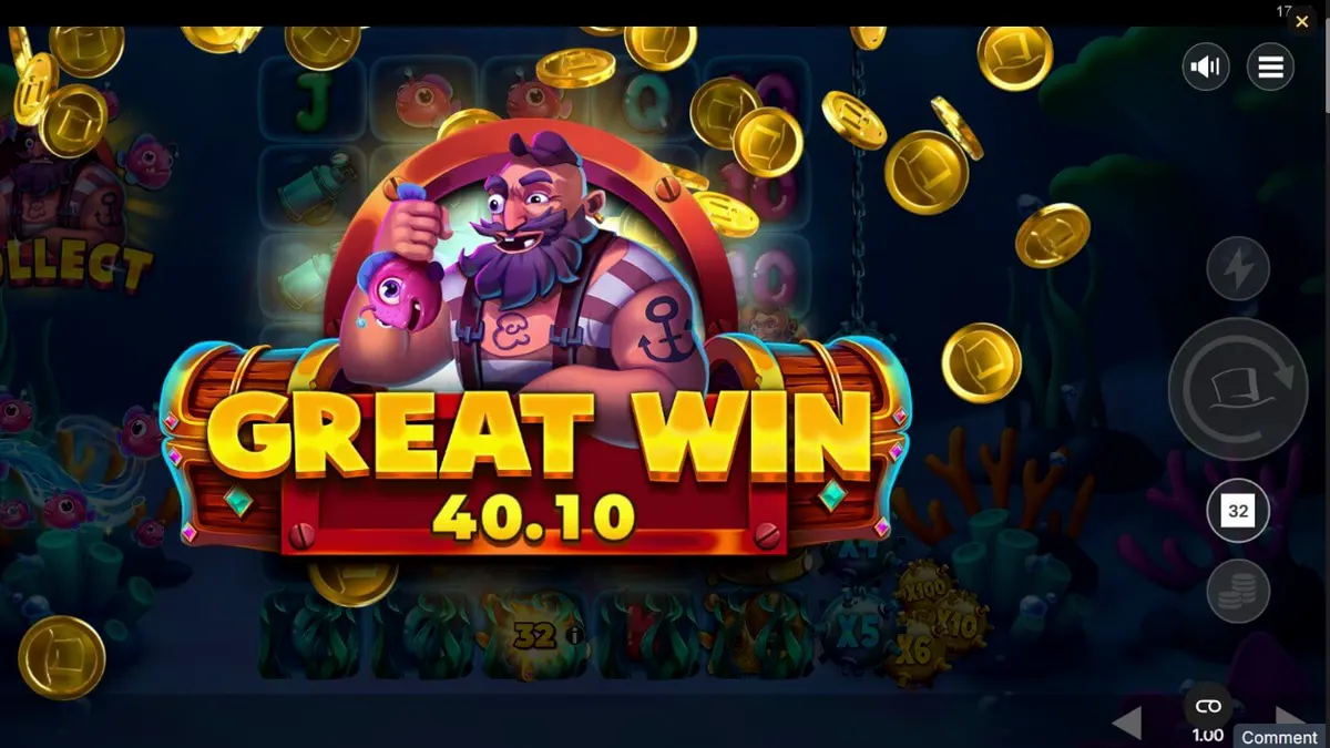 Fishin’ Madness Quadgrows slot gameplay screen na nagpapakita ng underwater theme at expanding reels.