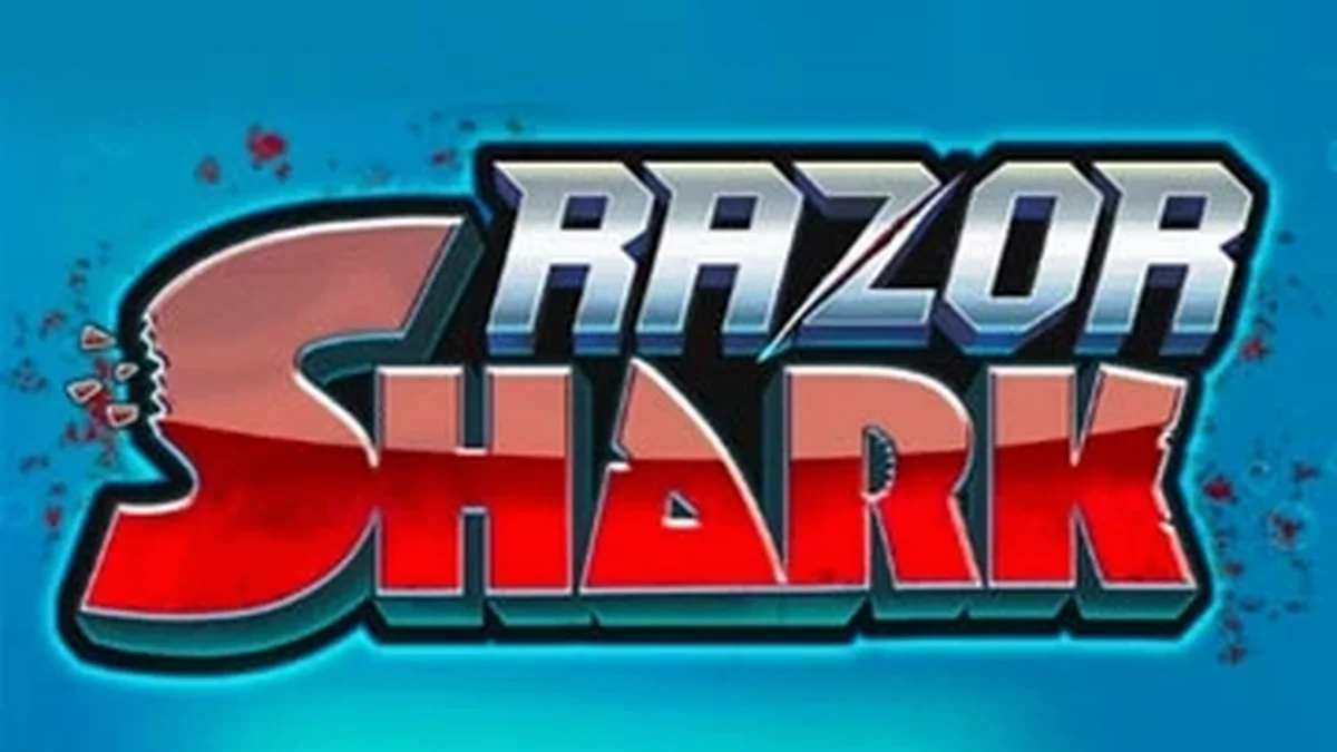 A menacing shark with sharp teeth swimming in the deep blue ocean, representing the Razor Shark slot game.