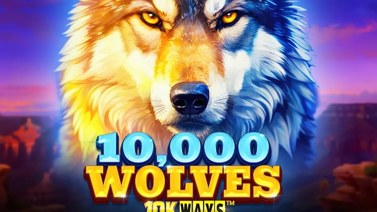 Ang 10,000 Wolves 10K Ways slot ay nagtatampok ng mga lobo sa isang magandang background ng kagubatan.